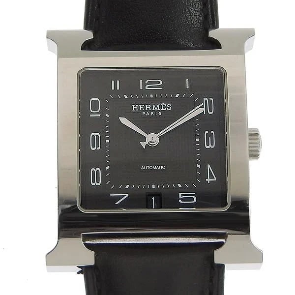Men's Hermes H Series Leather Watch Black Dial HH2.810: Men's Hermes H Series Leather Watch Black Dial HH2.810 Hermes H watch featuring a black dial and leather bracelet. Designed for men, this timepiece is part of the H series and bears the reference numb