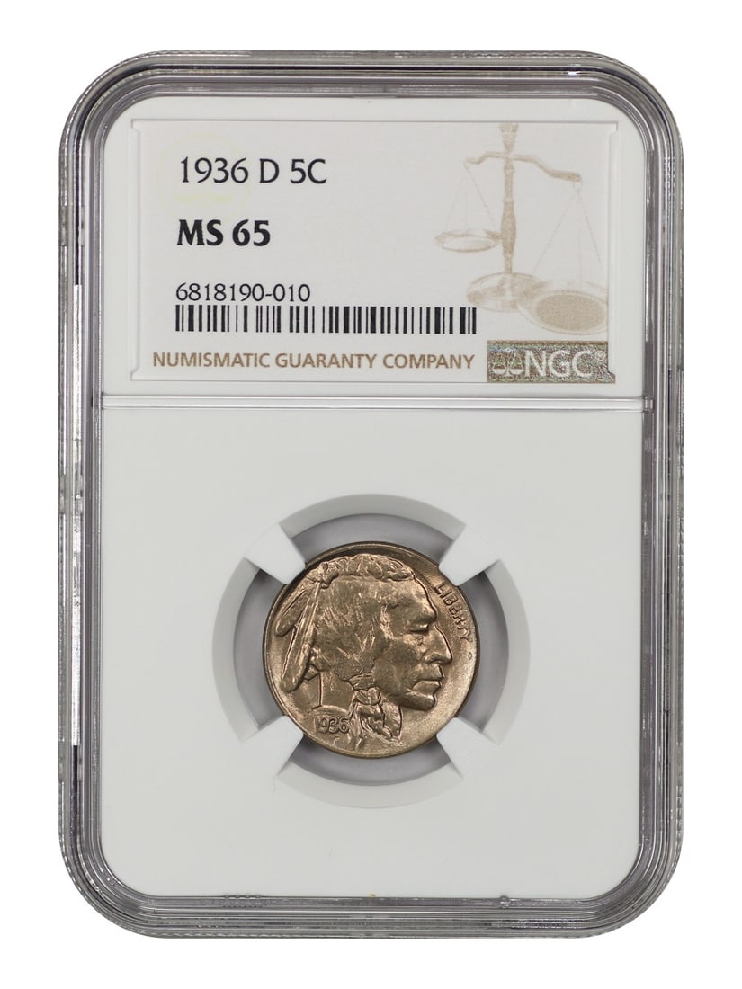 Buffalo Nickel 1936 Denver NGC MS65 Five Cent Coin (1 of 4)
