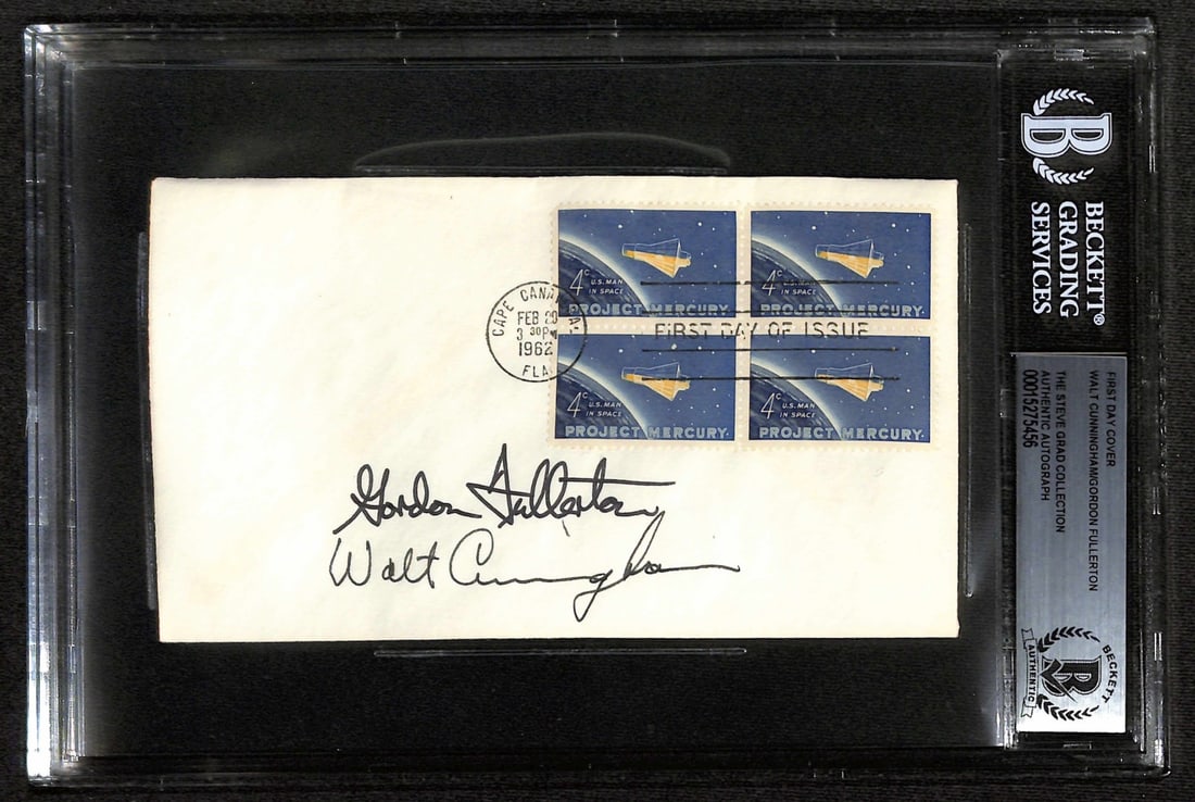 Walt Cunningham Gordon Fullerton Dual Signed NASA FDC Beckett Certified: Walt Cunningham Gordon Fullerton Dual Signed NASA FDC Beckett Certified This remarkable NASA Project Mercury First Day of Issue cover is a tribute to space exploration, postmarked from Cape Canaveral,