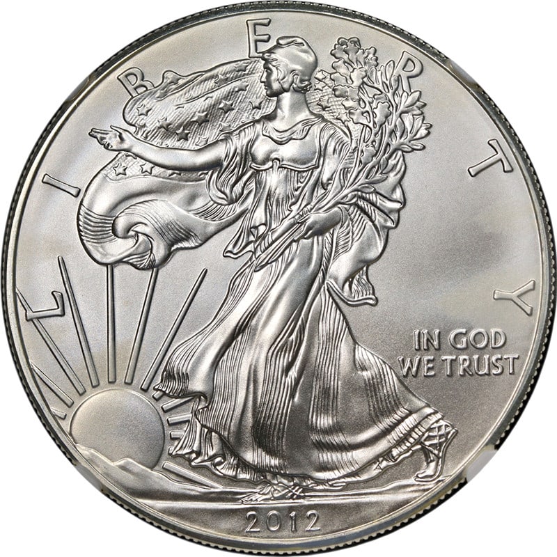 2012 W Silver Eagle Dollar NGC MS69 First Release Gold Star Label: 2012 W Silver Eagle Dollar NGC MS69 First Release Gold Star Label This 2012-(W) Silver American Eagle $1 coin is certified by NGC with a grade of MS69 and features the First Release WP Gold Star Label