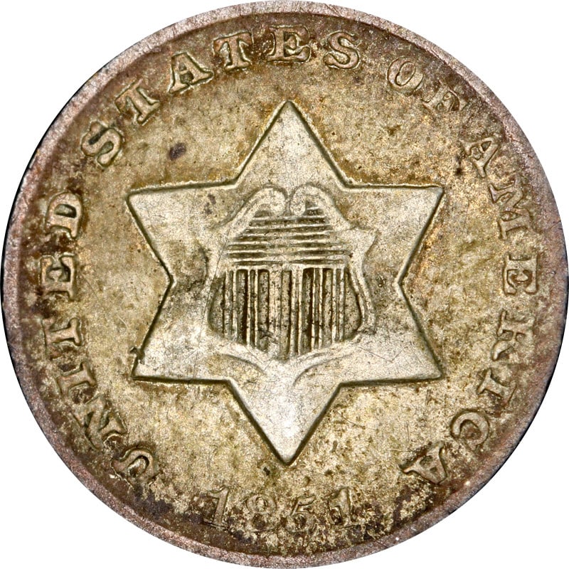 1851-O Silver Three Cent Piece United States Circulated Example (1 of 2)