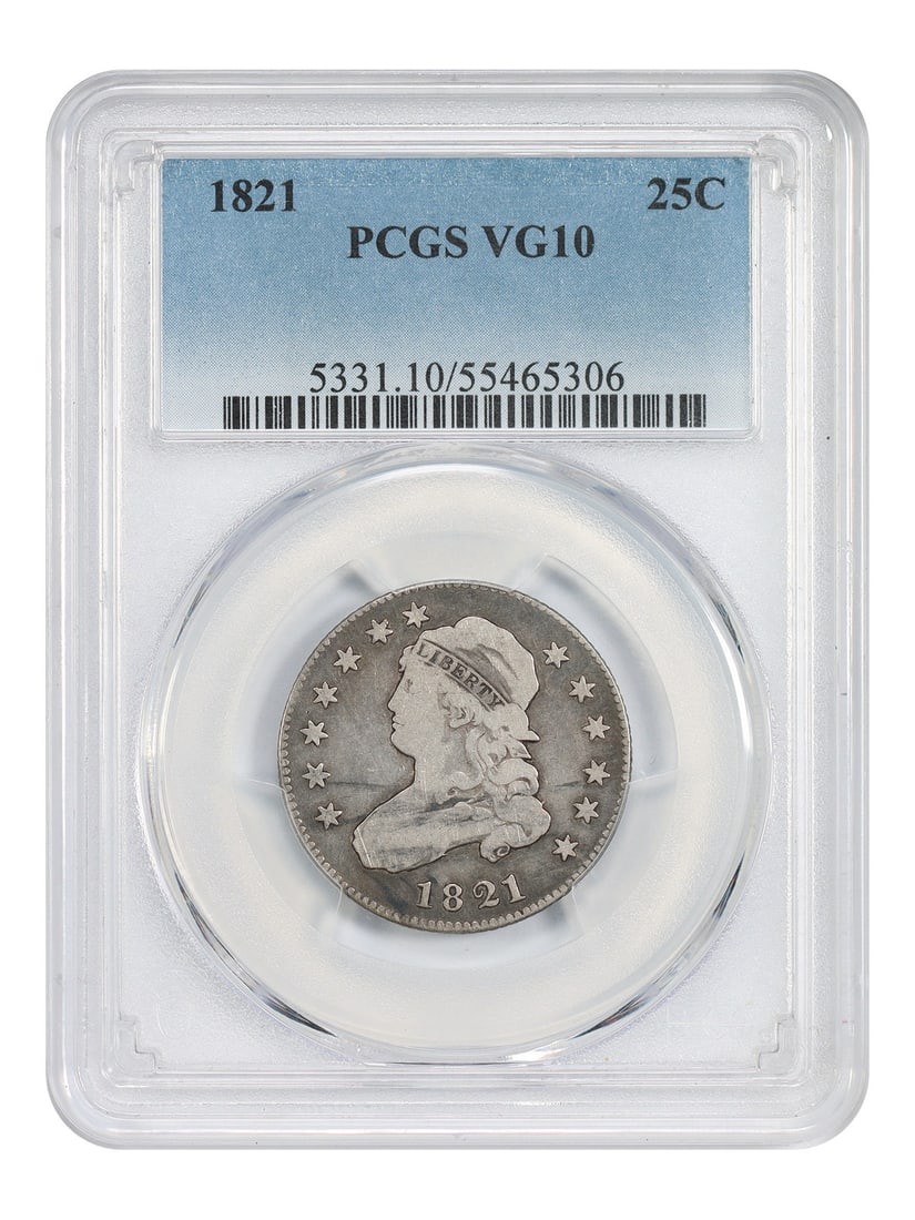 Capped Bust 1821 Quarter PCGS Graded VG10 Certified 25C Coin (1 of 4)
