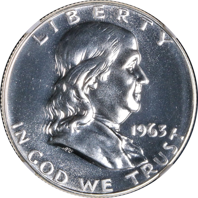 1963-P Franklin Half Dollar Proof NGC PF68 Blazing White Gem: 1963-P Franklin Half Dollar Proof NGC PF68 Blazing White Gem This 1963-P Franklin Half Dollar Proof is an exceptional example, graded NGC PF68, showcasing stunning eye appeal with brilliant luster and