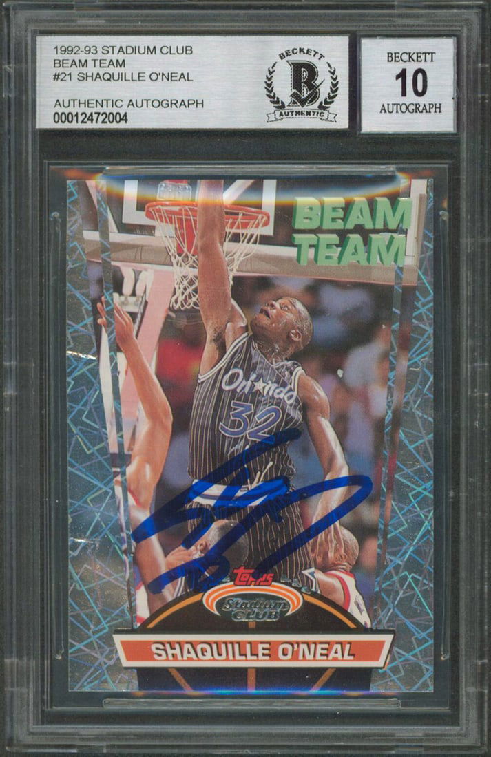 Shaquille O'Neal Autographed 1992 Stadium Club Beam Team RC Gem Mint 10: Shaquille O'Neal Autographed 1992 Stadium Club Beam Team RC Gem Mint 10 This is a Shaquille O'Neal signed 1992 Stadium Club Beam Team #21 rookie card. Graded as Gem Mint 10 by Beckett Authentication S