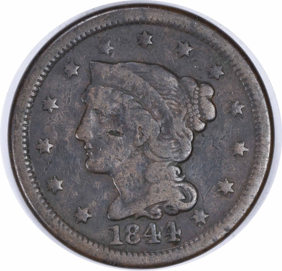 1844 Braided Hair Large Cent Copper Coin VG Grade Uncertified (1 of 2)