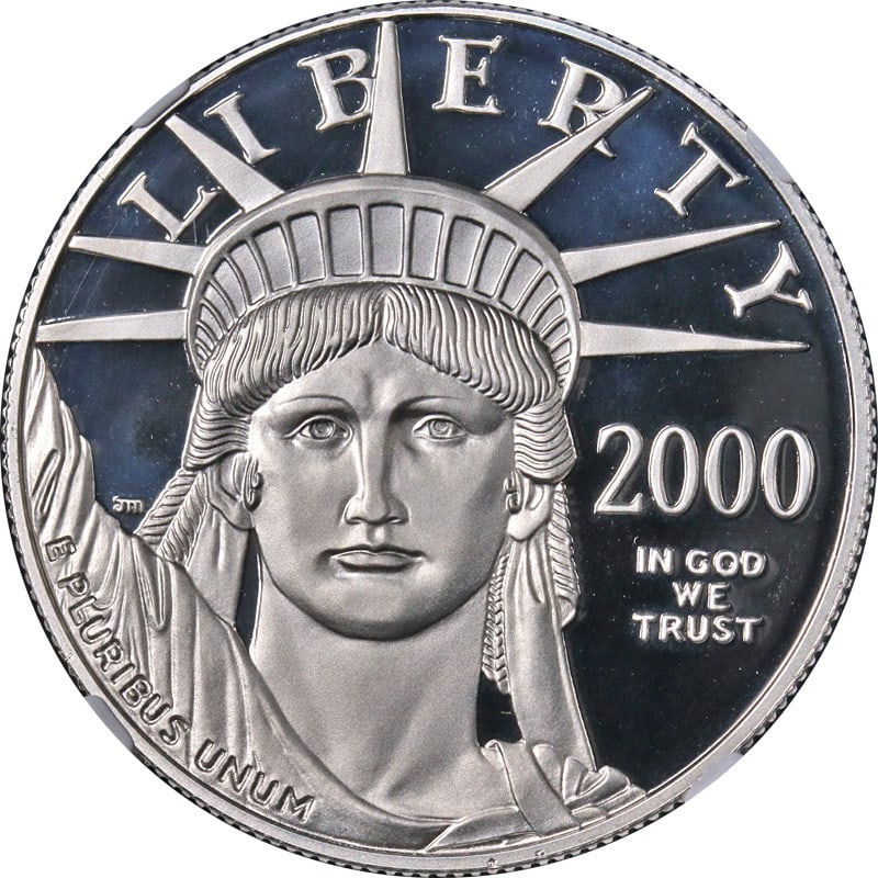 NGC PF70 Ultra Cameo 2000-W $100 Platinum Eagle Brown Label Coin: NGC PF70 Ultra Cameo 2000-W $100 Platinum Eagle Brown Label Coin This 2000-W Platinum American Eagle $100 coin is graded NGC PF70 Ultra Cameo, indicating a perfect, uncirculated condition with excepti