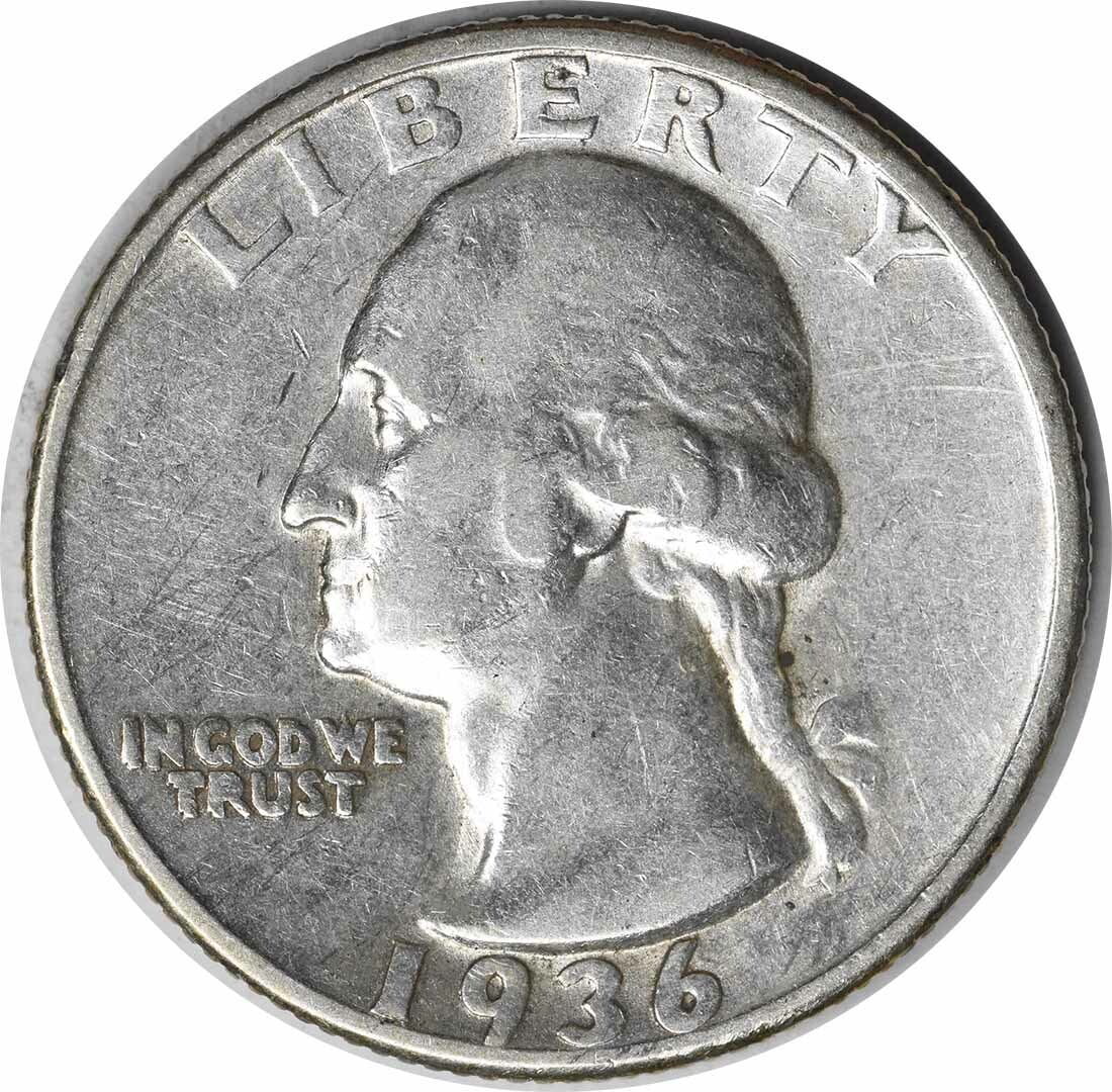1936 Washington Silver Quarter DDO FS-101 90% Silver Uncertified: 1936 Washington Silver Quarter DDO FS-101 90% Silver Uncertified This 1936 Washington Silver Quarter showcases a stunning design by John Flanagan, featuring the iconic portrait of George Washington. W