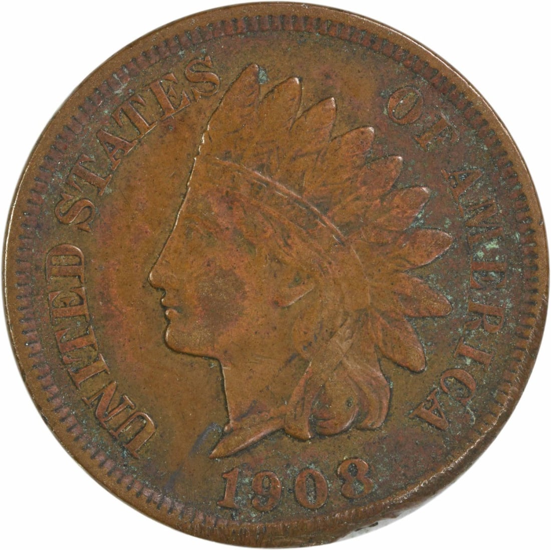 1908-S Indian Head Cent EF Circulated Uncertified 95% Copper: 1908-S Indian Head Cent EF Circulated Uncertified 95% Copper This 1908-S Indian Cent is an exquisite piece of numismatic history, showcasing the iconic Indian Head design by James Barton Longacre. Min