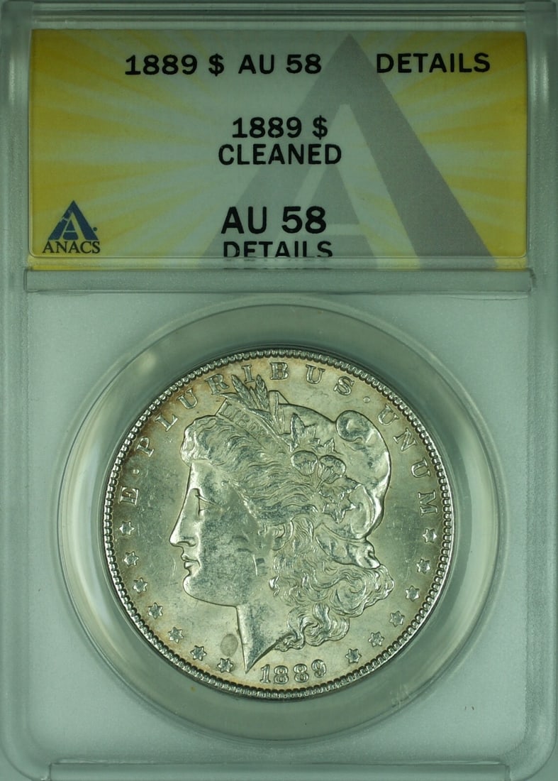 ANACS AU-58 Cleaned 1889 Morgan Dollar Silver United States $1 Coin (1 of 2)