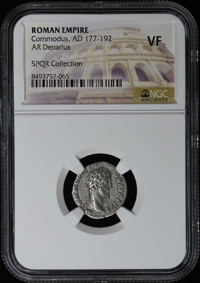 NGC VF Commodus Silver Denarius Roman Imperial Coin AD 177-192: NGC VF Commodus Silver Denarius Roman Imperial Coin AD 177-192 This ancient Roman Empire AR Denarius features Emperor Commodus, who ruled from AD 177 to 192. The coin is certified by NGC and graded VF