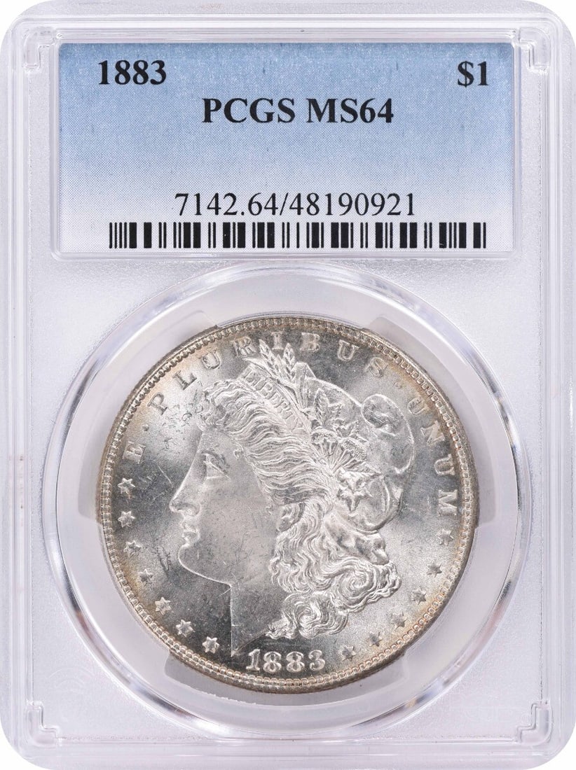 1883 Morgan Silver Dollar MS64 PCGS Uncirculated Coin: 1883 Morgan Silver Dollar MS64 PCGS Uncirculated Coin This 1883 Morgan Silver Dollar is a stunning collectible coin graded MS64 by PCGS, ensuring its high quality and uncirculated condition. Struck in