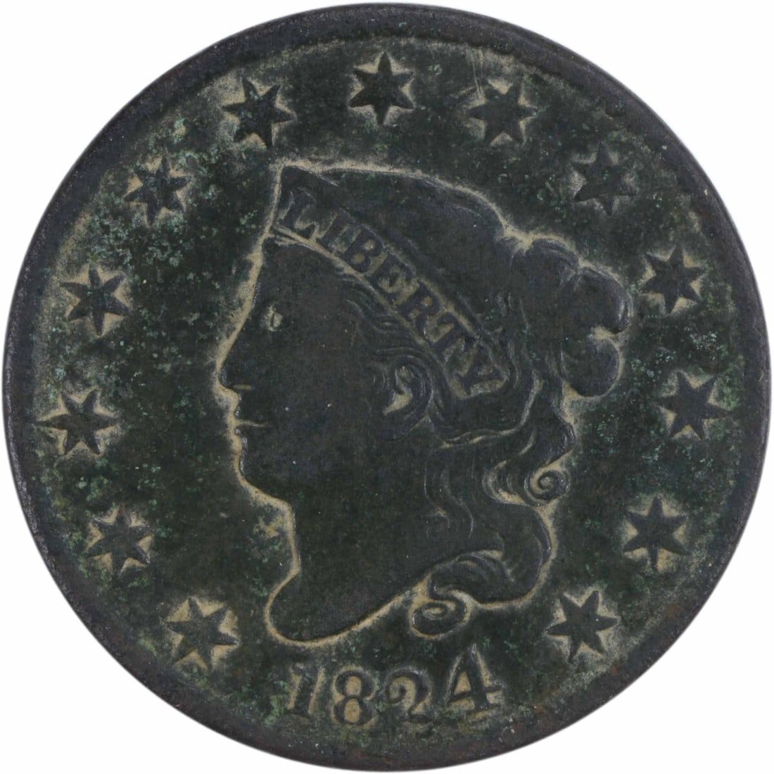 1824 Large Cent Coronet Head Copper Coin Uncertified VG (1 of 2)