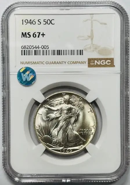 1946 S Walking Liberty Half Dollar NGC MS67+ White Tied Top POP (1 of 3)