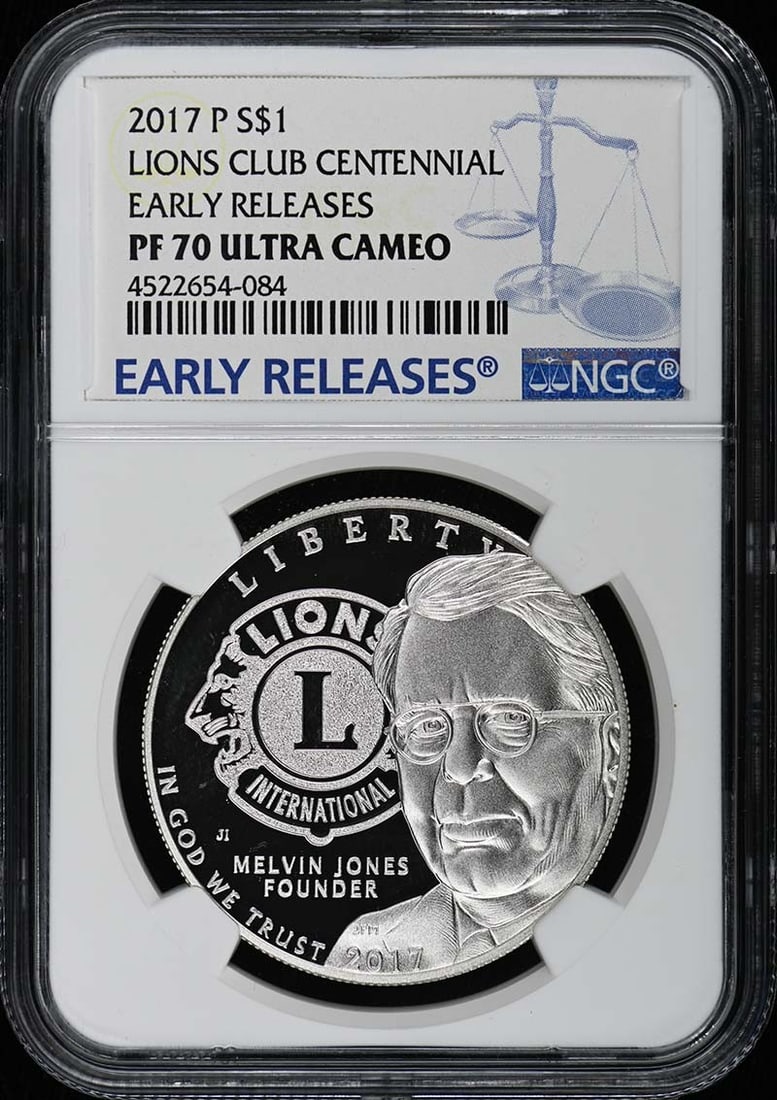 2017 P Lions Club Centennial S$1 NGC PR70DCAM Early Release: 2017 P Lions Club Centennial S$1 NGC PR70DCAM Early Release This 2017 P Lions Club Centennial Early Releases $1 coin is certified by NGC with a perfect grade of PR70DCAM, indicating its pristine condi