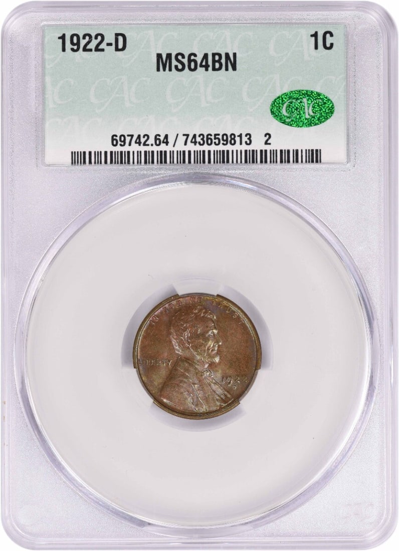 1922 Denver Lincoln Wheat Cent MS64 Brown CACG Certified (1 of 2)