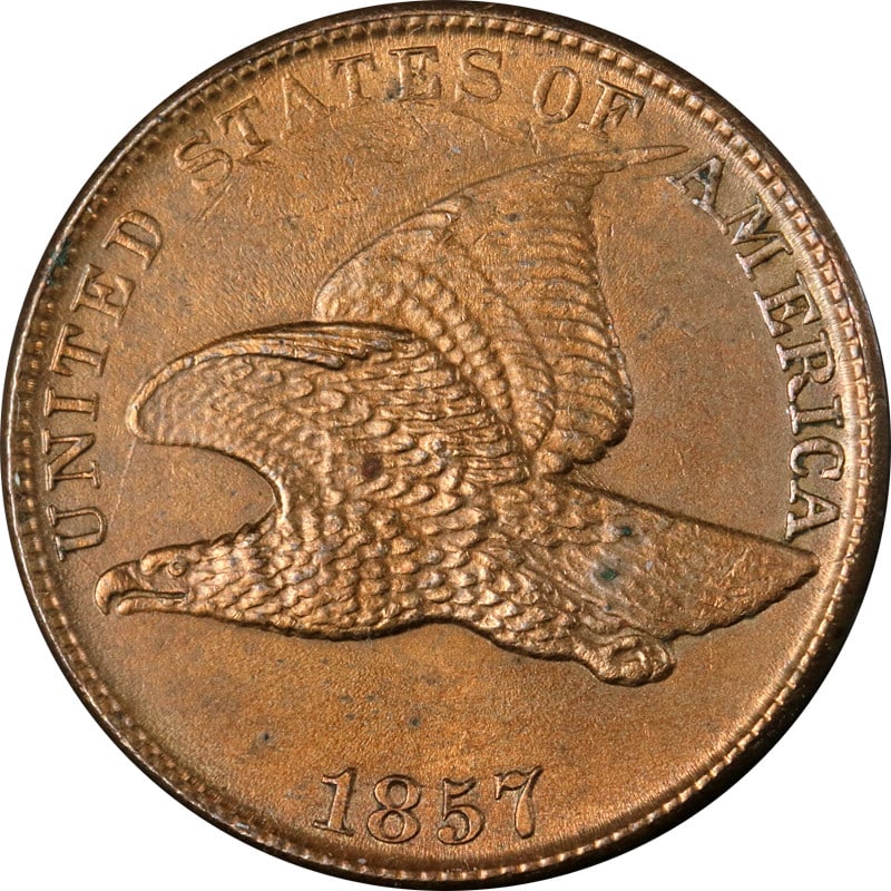 1857 Flying Eagle Cent Uncirculated Nice BU+ Strong Strike Copper Coin (1 of 2)