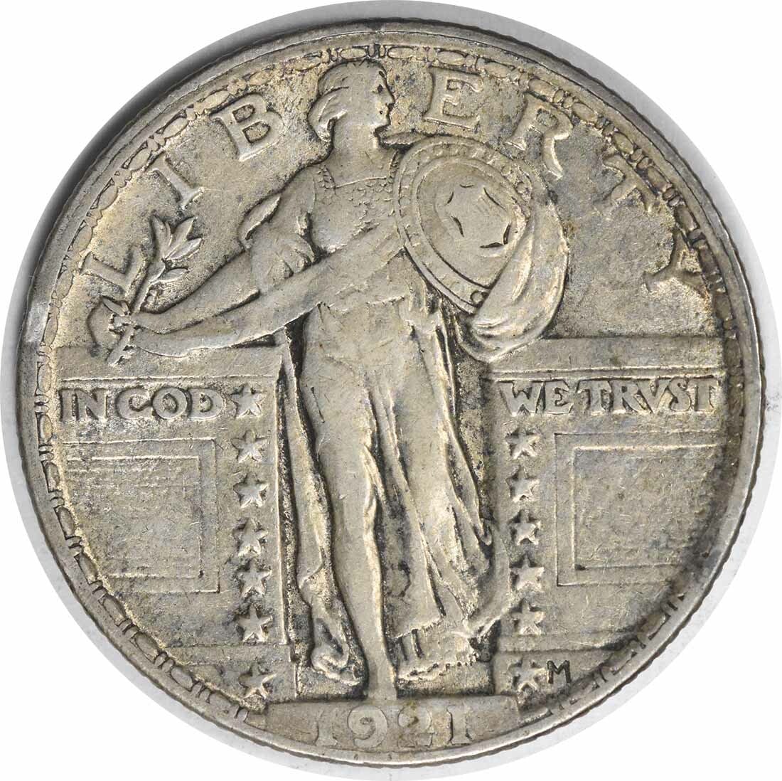 1921 Standing Liberty Quarter AU 90% Silver Philadelphia Mint: 1921 Standing Liberty Quarter AU 90% Silver Philadelphia Mint This 1921 Standing Liberty Silver Quarter is a beautiful representation of American coinage, featuring the iconic design by Hermon A. Mac