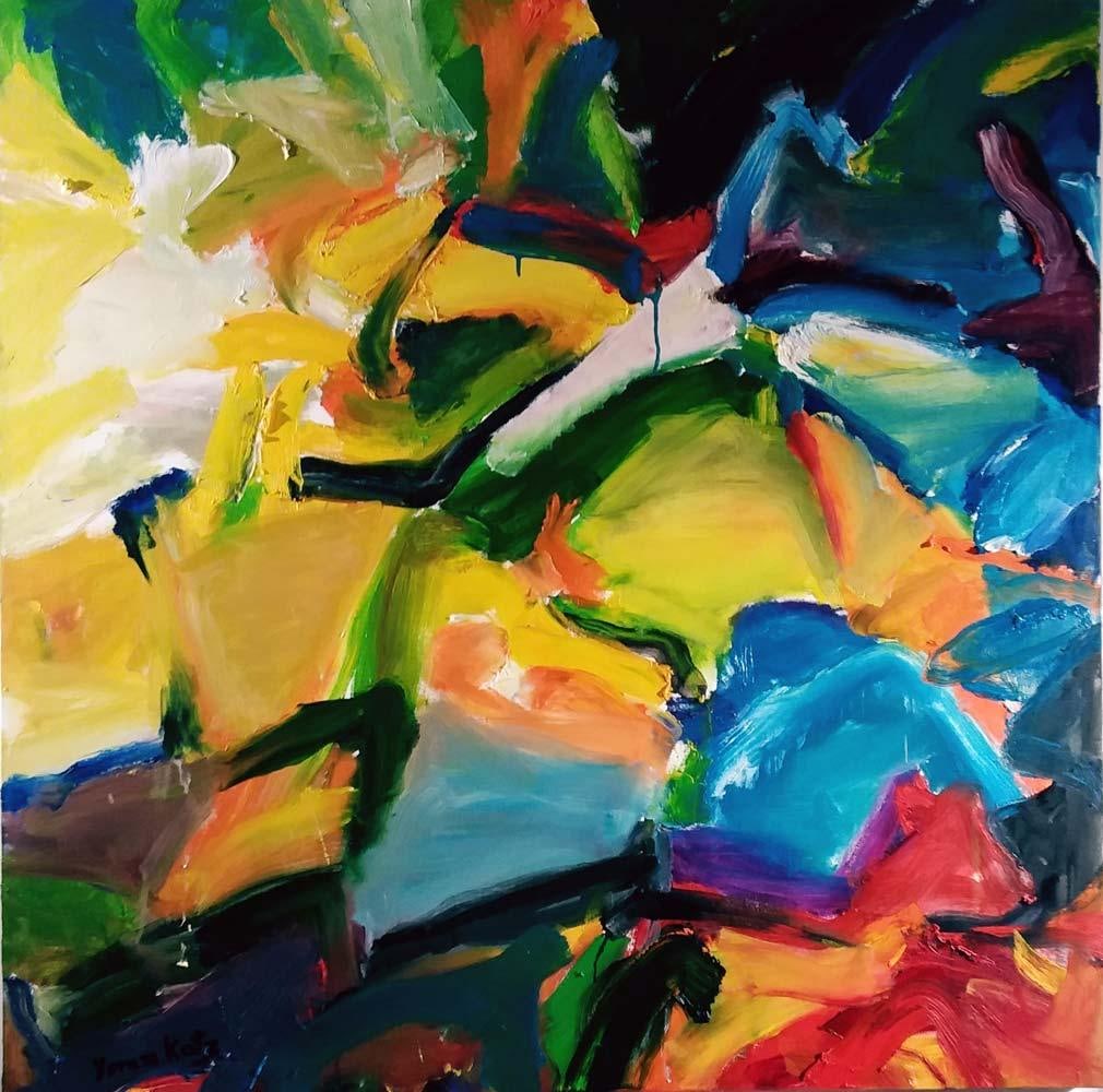 Yoram Katz Sky against Earth Abstract Painting 48 x 48 Inch Canvas Oil 2018 (1 of 1)