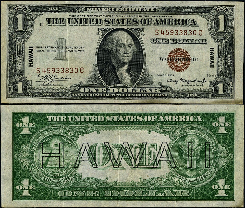 1935-A $1 Hawaii Note FR. 2300 XF+ Uncertified: 1935-A $1 Hawaii Note FR. 2300 XF+ Uncertified This 1935-A Hawaii Note, designated as FR. 2300, is a remarkable example of currency from this unique series. The note is in XF+ condition, showcasing ex