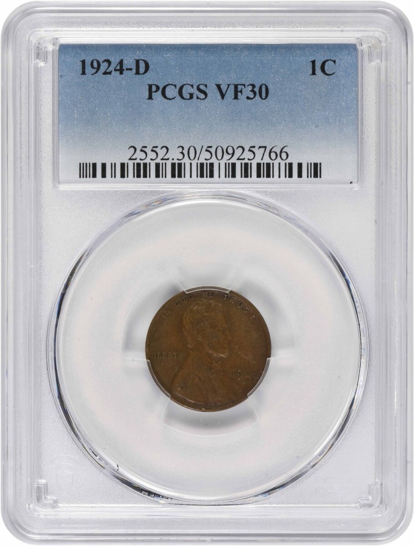 1924-D Lincoln Wheat Cent VF30 Certified PCGS Copper Coin (1 of 2)