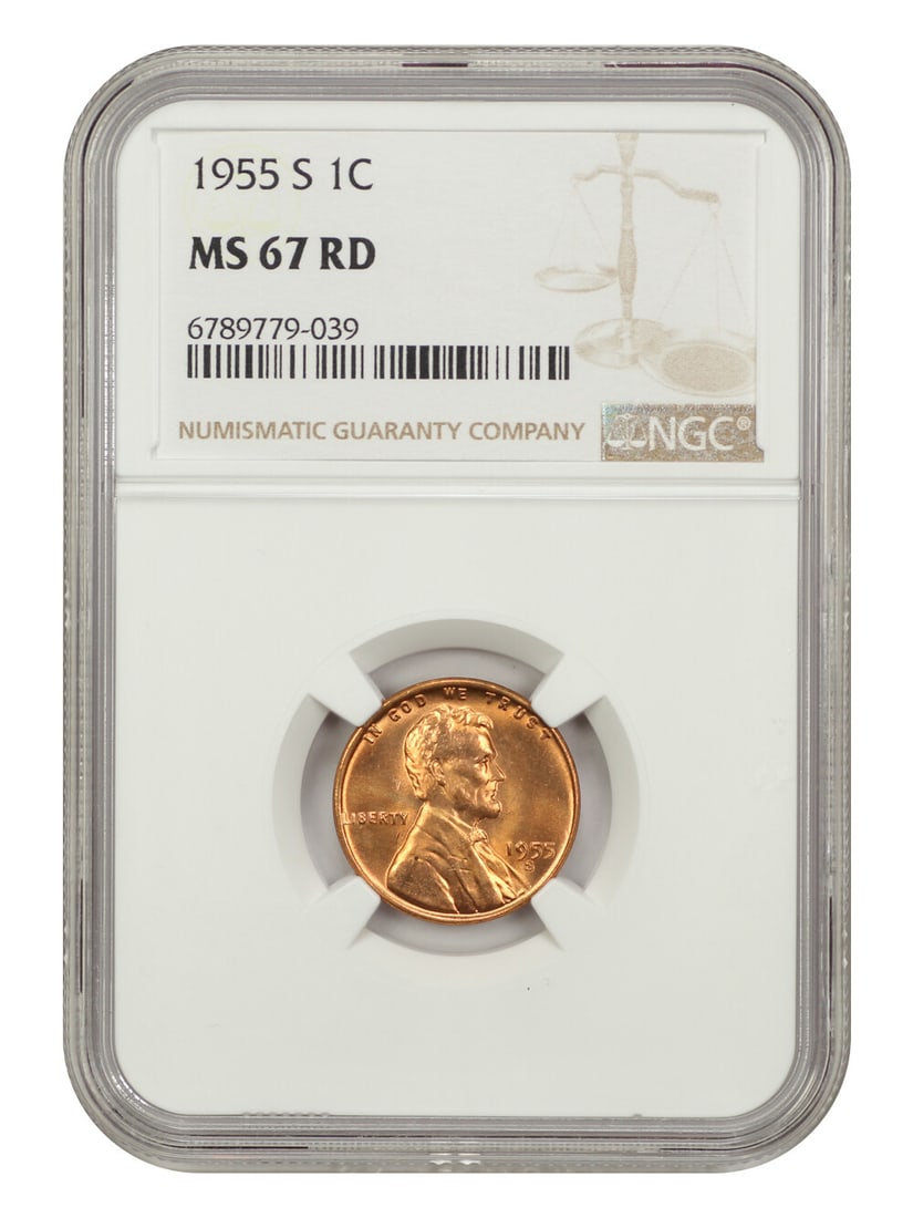 1955-S Lincoln Cent NGC MS67RD Wheat Reverse San Francisco (1 of 4)