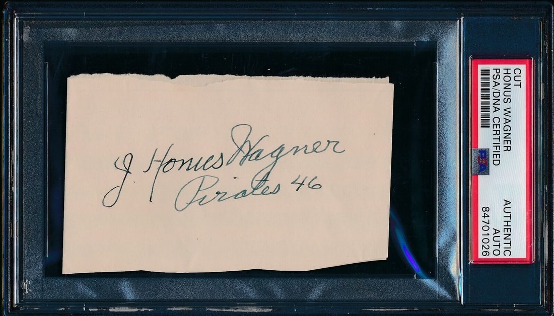 Honus Wagner 1946 Pirates Signed Cut PSA DNA Authenticated Autograph: Honus Wagner 1946 Pirates Signed Cut PSA DNA Authenticated Autograph This item is an original cut signature of Hall of Fame shortstop Honus Wagner, signed during his time as a coach with the Pittsburg