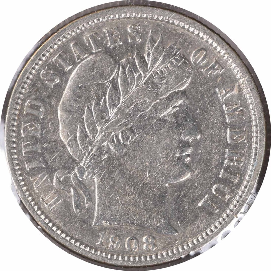 Barber Dime 1908 Overdate Denver RPD FS-305 AU Uncertified Silver Coin (1 of 2)