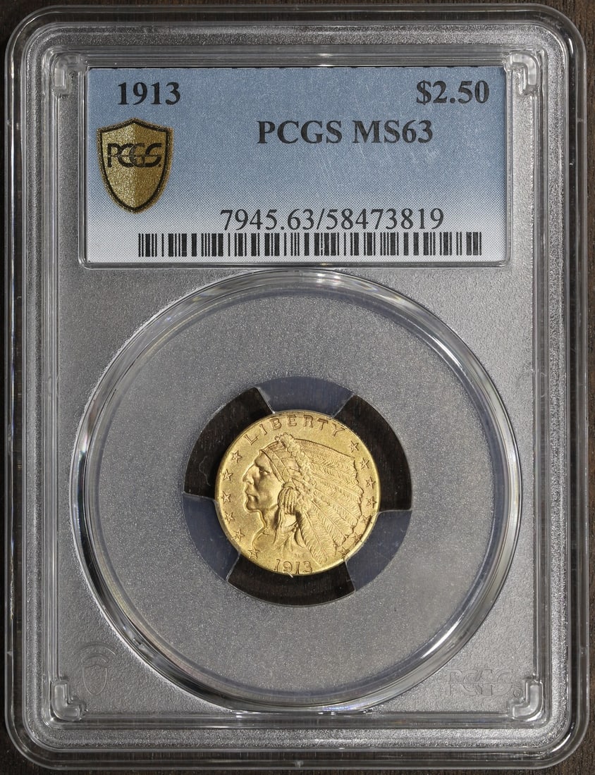 1913 Indian Head $2.50 Gold Coin MS63 PCGS Certified (1 of 3)