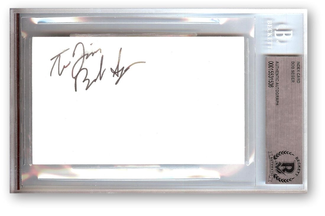 Bob Seger Autographed Index Card Beckett Authenticated: Bob Seger Autographed Index Card Beckett Authenticated This is an original autographed index card by legendary singer-songwriter Bob Seger. The card is authenticated by Beckett Authentication Services