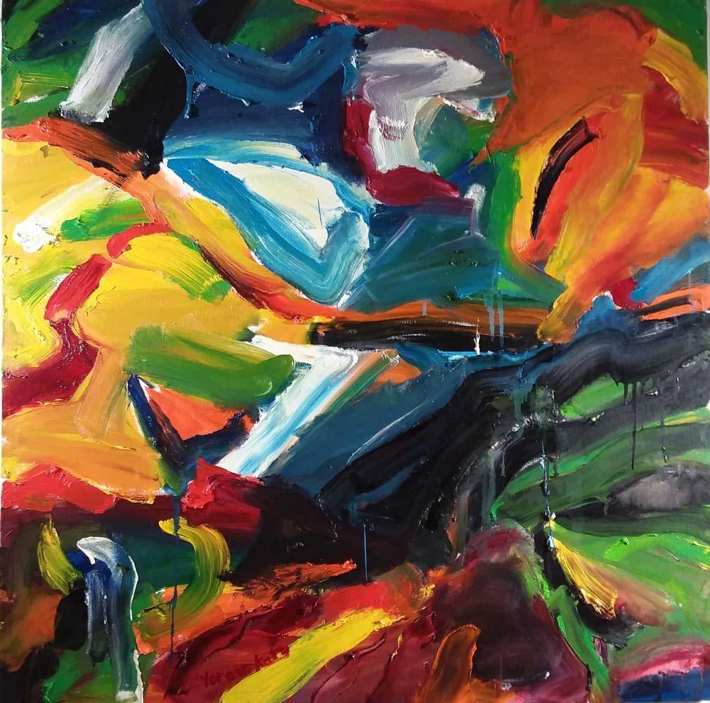 Yoram Katz Abstract Painting The Storm 48x48 Oil on Canvas: Yoram Katz Abstract Painting The Storm 48x48 Oil on Canvas "The Storm" is a captivating abstract painting by Yoram Katz, measuring 48 x 48 inches. Created in 2018, this piece showcases the artist's Im
