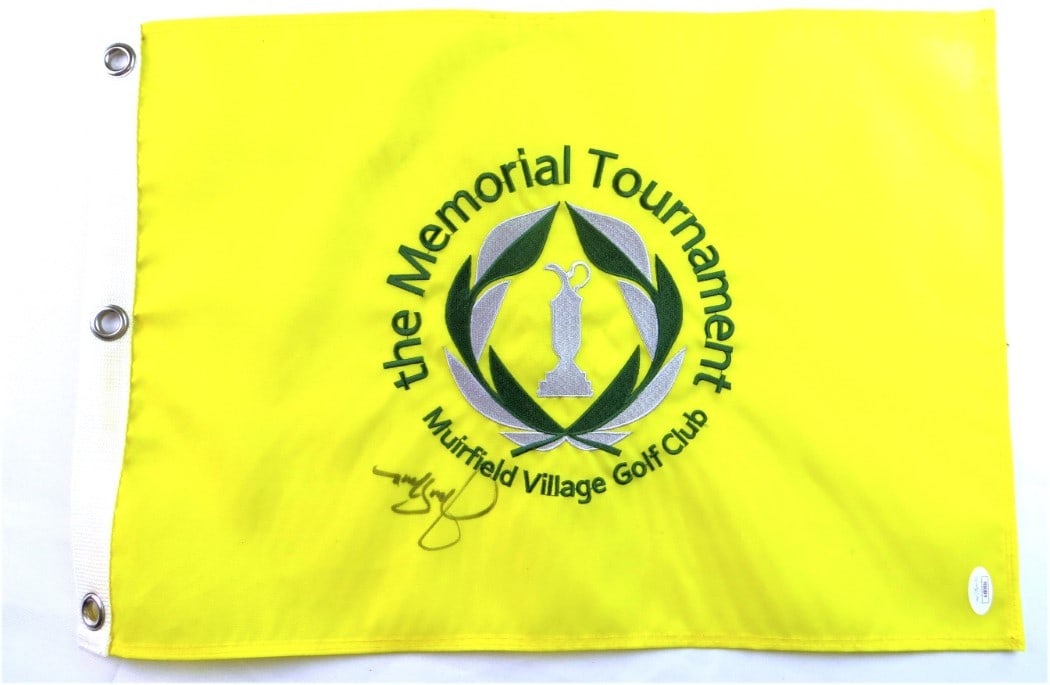 Jack Nicklaus Signed Golf Pin Flag Muirfield Village JSA Authentic: Jack Nicklaus Signed Golf Pin Flag Muirfield Village JSA Authentic This is an authentic autographed golf pin flag by legendary golfer Jack Nicklaus, a true icon in the sport of golf. The flag is in pr