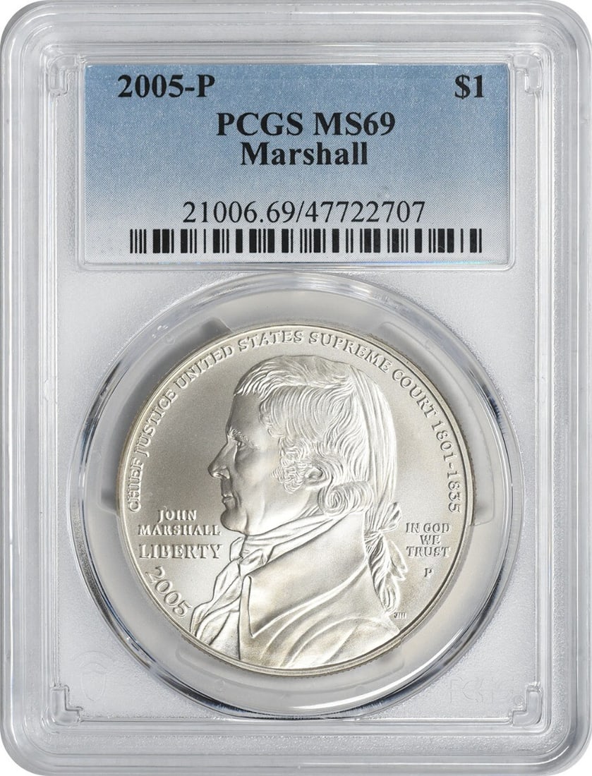MS69 PCGS 2005-P John Marshall Silver Commemorative Dollar Coin (1 of 2)
