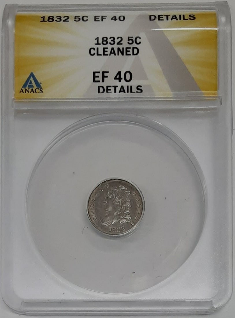 1832 Capped Bust Silver Half Dime ANACS EF-40 Details Cleaned (1 of 2)