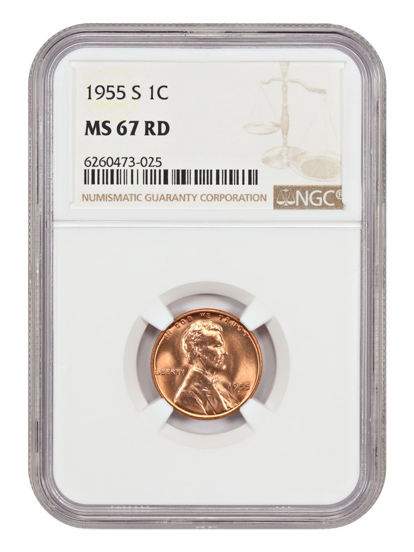 NGC MS67RD 1955-S Lincoln Wheat Cent Uncirculated San Francisco Mint (1 of 4)