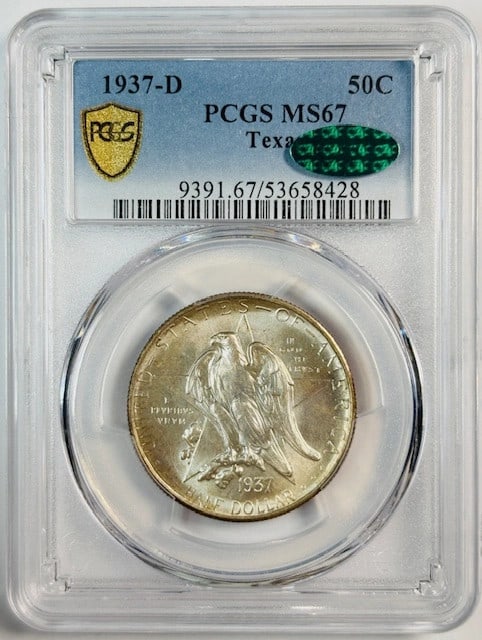 1937 Denver Texas Independence Silver Dollar PCGS MS67 CAC Commemorative Coin (1 of 2)