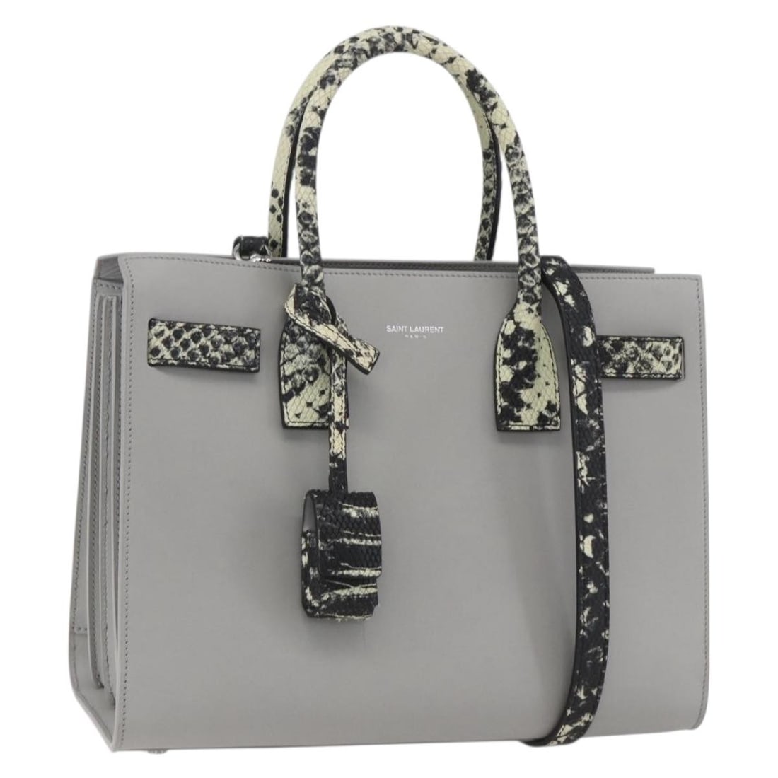 Gray Leather Sac De Jour Baby Shoulder and Handbag by Saint Laurent: Gray Leather Sac De Jour Baby Shoulder and Handbag by Saint Laurent This Saint Laurent Sac De Jour Baby handbag features a gray and silver leather exterior, offering a sophisticated and versatile look