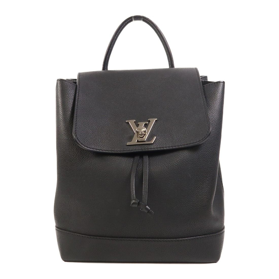 Louis Vuitton Lock Me Black Calfskin Backpack with Silver Hardware M41815: Louis Vuitton Lock Me Black Calfskin Backpack with Silver Hardware M41815 This is a Louis Vuitton Lock Me backpack crafted from black calfskin leather. The bag features a rucksack design and is made i