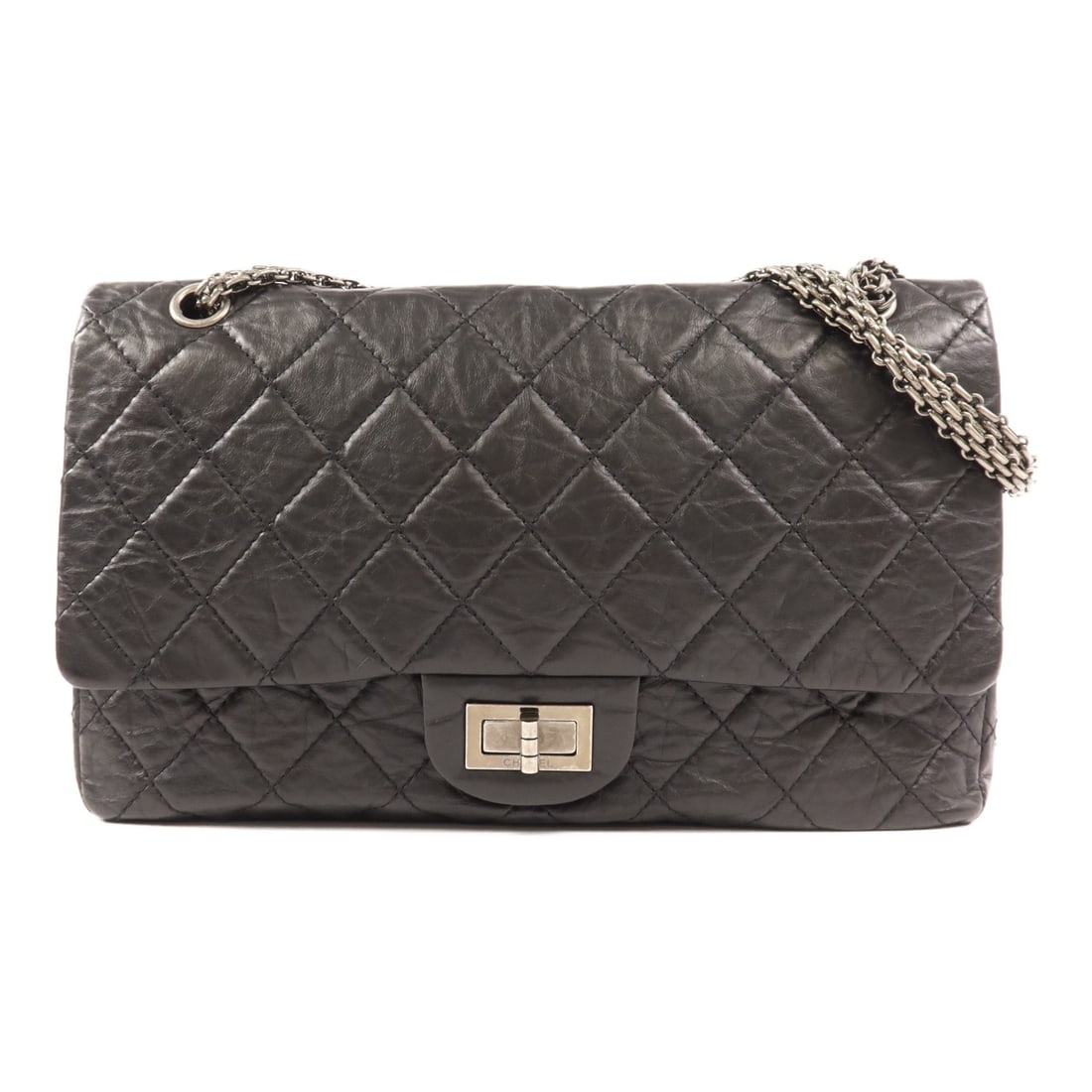 CHANEL 2.55 Black Calfskin Chain Shoulder Bag A37586 (1 of 16)