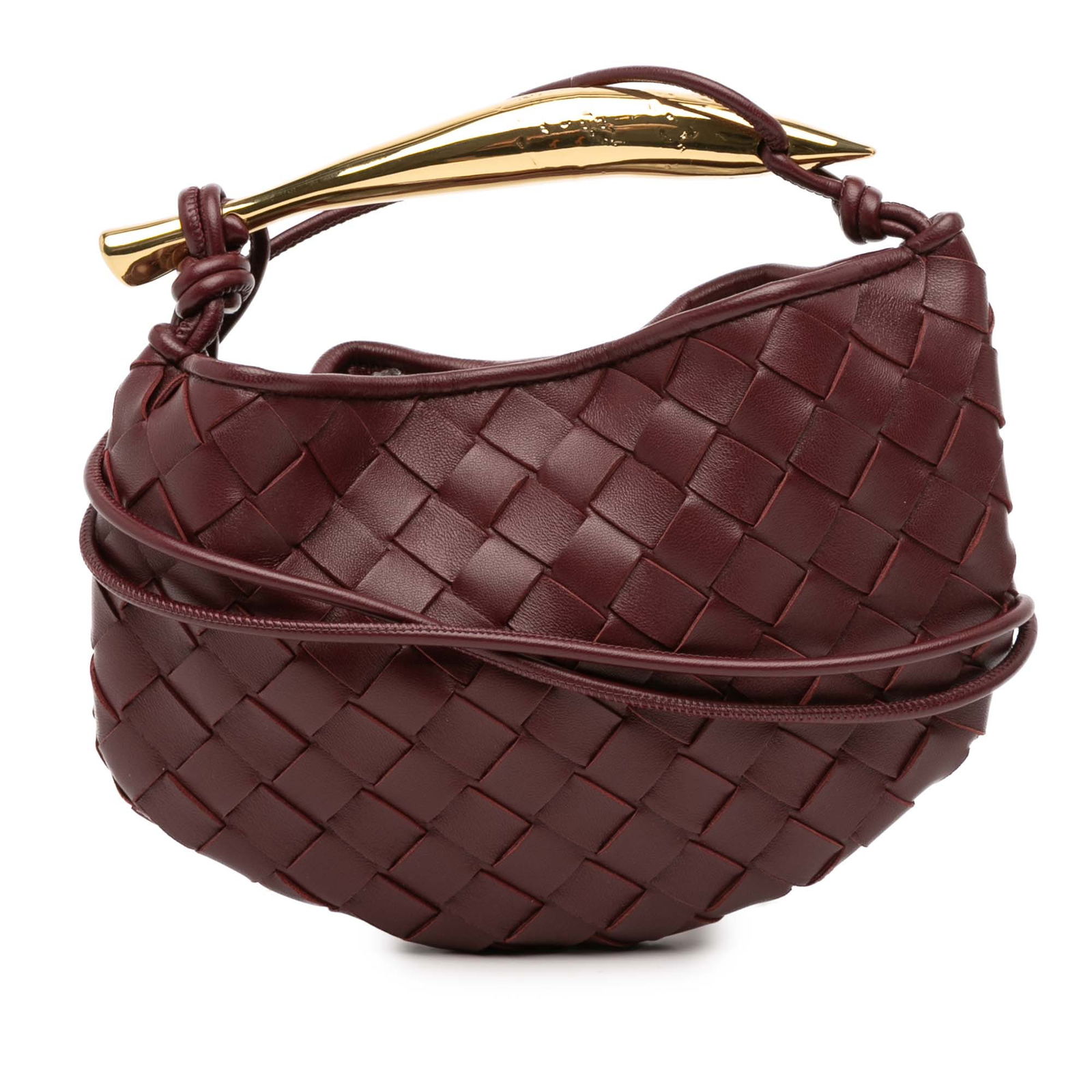 Bottega Veneta Baby Lambskin Intrecciato Sardine Satchel Red: Bottega Veneta Baby Lambskin Intrecciato Sardine Satchel Red The Bottega Veneta Baby Lambskin Intrecciato Sardine satchel is a chic accessory crafted from woven lambskin leather. This stylish bag feat