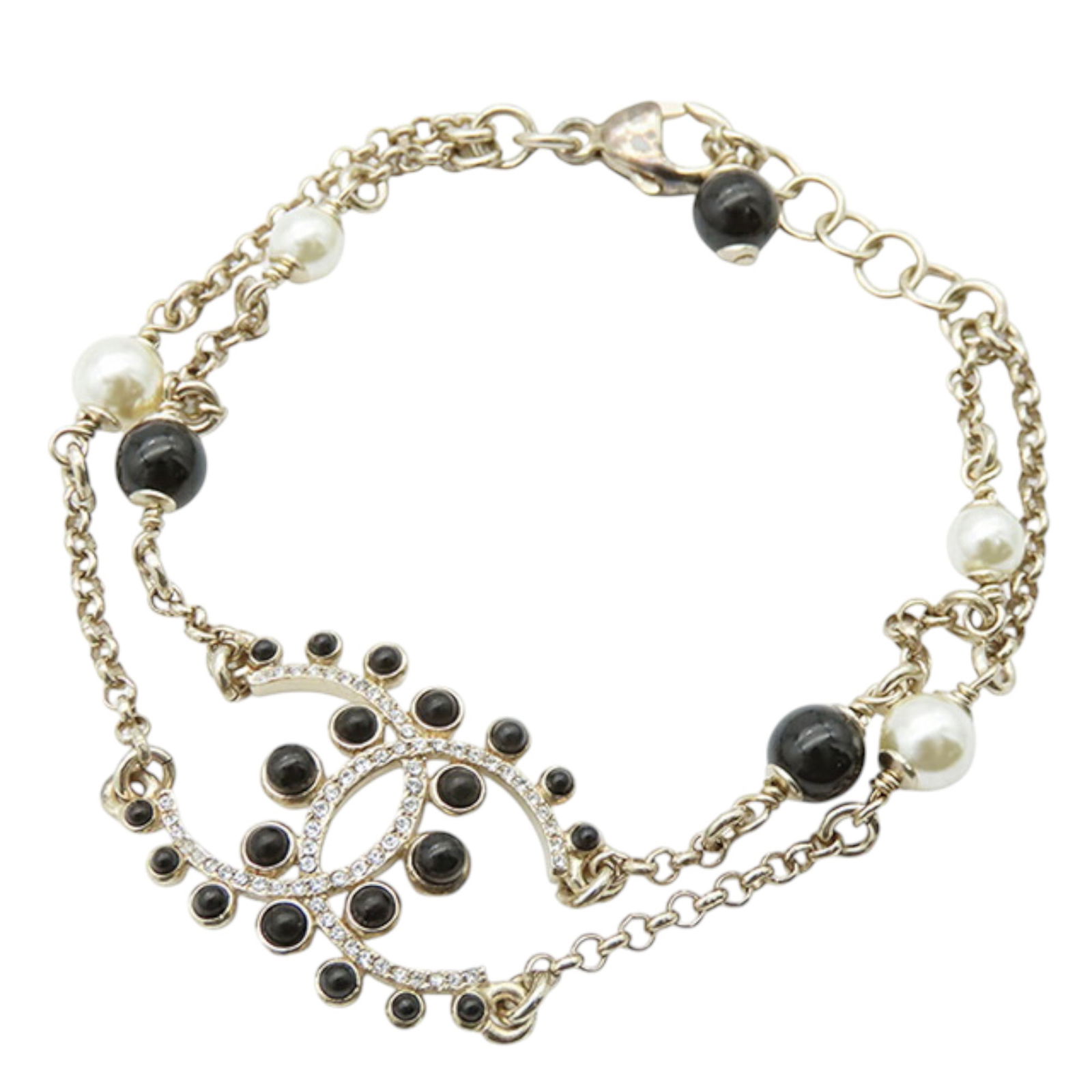 Chanel Gold Plated CC Bracelet with Faux Pearls and Rhinestones (1 of 10)