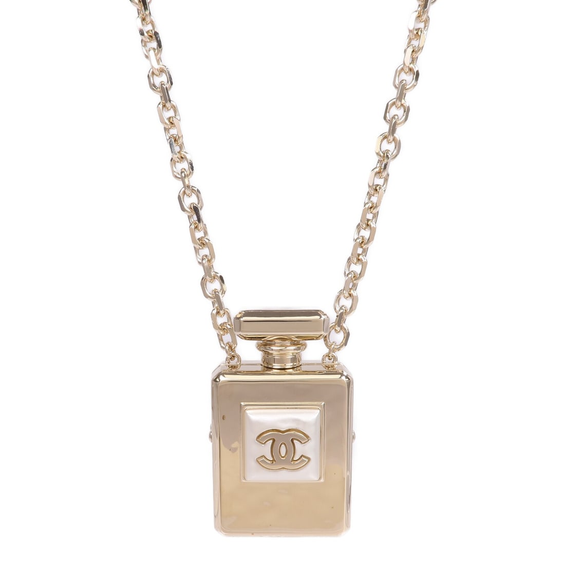 Gold Tone CC Pendant Necklace by CHANEL: Gold Tone CC Pendant Necklace by CHANEL This CHANEL necklace features the iconic CC logo and is crafted from gold-tone metal. Designed with a regular size type, the necklace does not include any stone