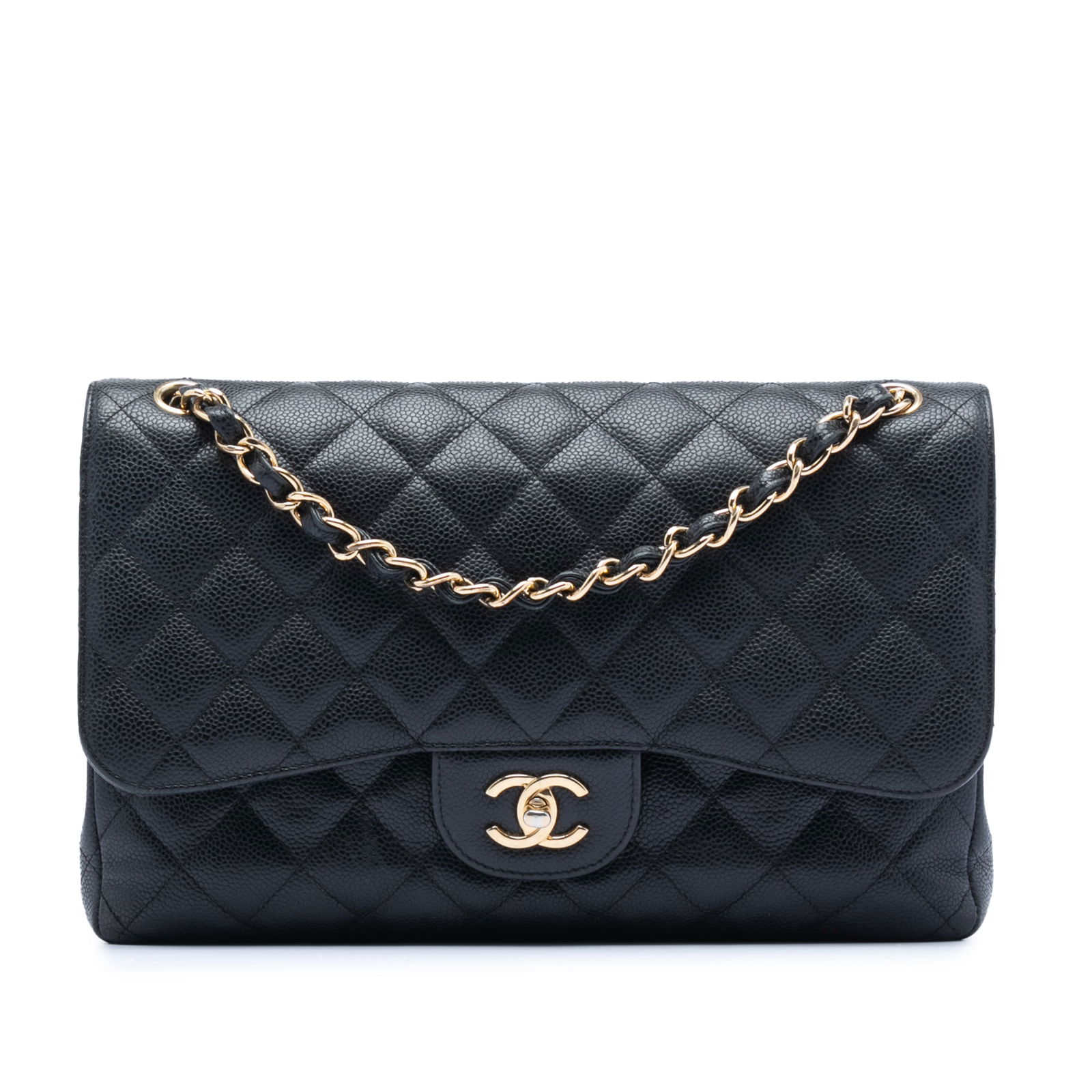 Chanel Black Caviar Leather Jumbo Double Flap Shoulder Bag (1 of 7)