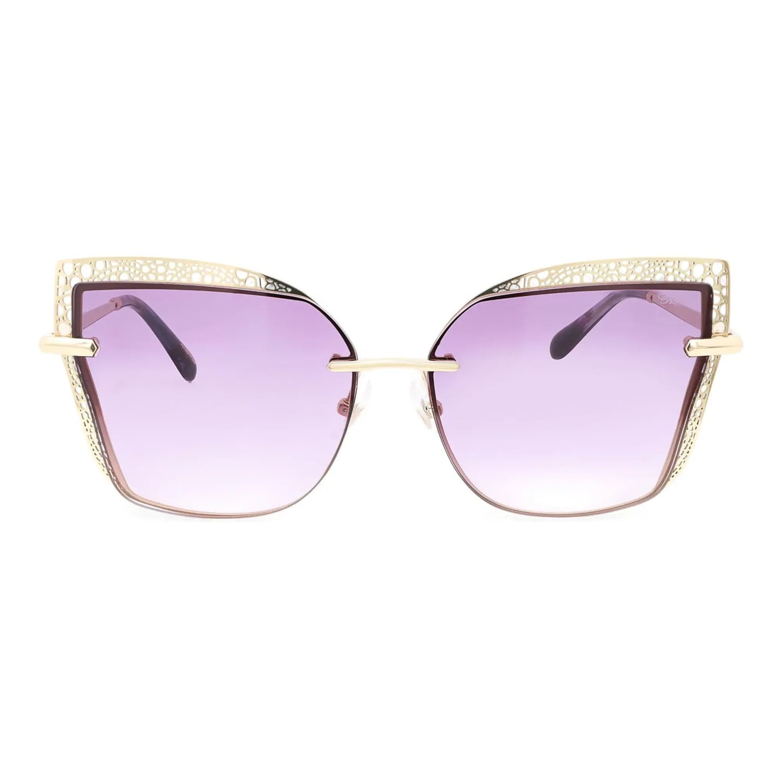 Chopard 95221-0420 Cat Eye Sunglasses Rose Gold Rimless Violet Lenses: Chopard 95221-0420 Cat Eye Sunglasses Rose Gold Rimless Violet Lenses Elevate your style with the luxurious Chopard Sunglasses 95221-0420, designed for both men and women. These sunglasses feature a s