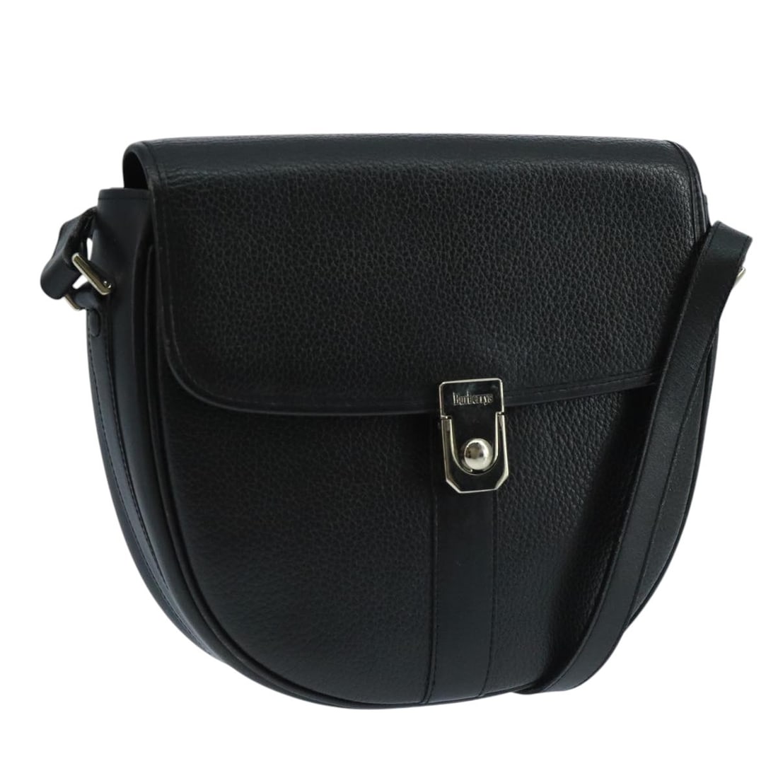 Burberry Black Leather Flap Shoulder Bag for Women: Burberry Black Leather Flap Shoulder Bag for Women This Burberry Flap Shoulder Bag is crafted from black leather and designed for women. It features a flap closure and a shoulder strap. The bag shows