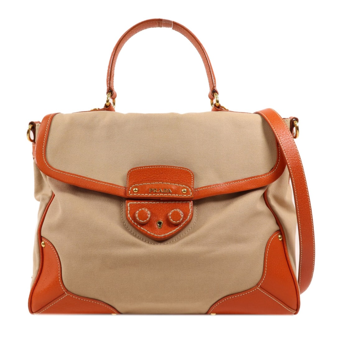PRADA 2 Way Shoulder Bag BN2127 Beige Orange Canvas Leather: PRADA 2 Way Shoulder Bag BN2127 Beige Orange Canvas Leather Elevate your accessory collection with this PRADA 2 Way Shoulder Bag, expertly crafted from durable canvas and leather. This stylish handbag
