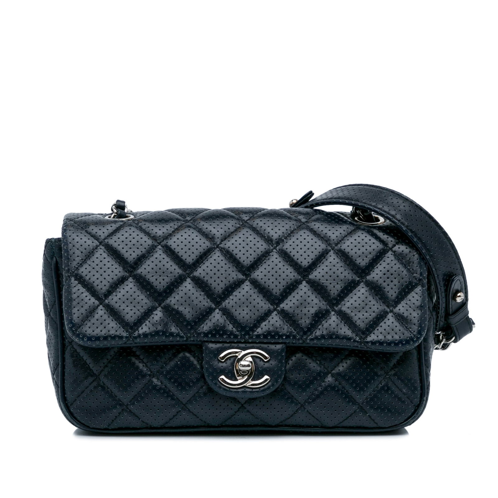Chanel CC Quilted Perforated Lambskin Blue Flap Bag (1 of 18)