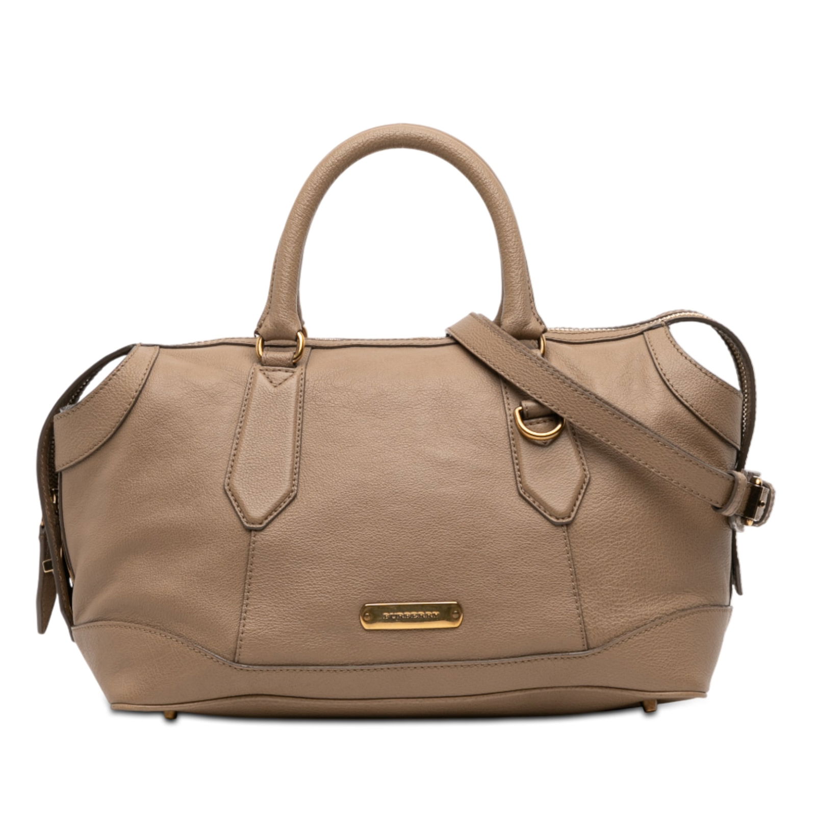 Burberry Kirley Medium Brown Leather Satchel with Adjustable Strap: Burberry Kirley Medium Brown Leather Satchel with Adjustable Strap This Burberry Medium Leather Kirley Satchel features a leather body, rolled leather top handles, and a detachable and adjustable flat