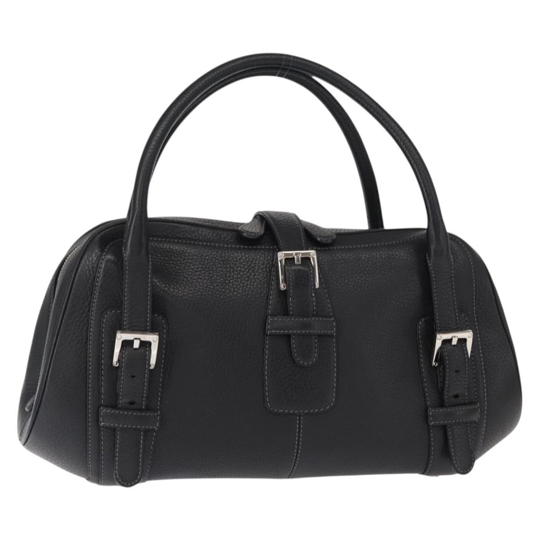 LOEWE Sender Black Leather Hand Bag with Silver Accents: LOEWE Sender Black Leather Hand Bag with Silver Accents Introducing the LOEWE Sender Hand Bag, a luxurious accessory crafted from high-quality leather in a sleek black and silver color scheme. This st