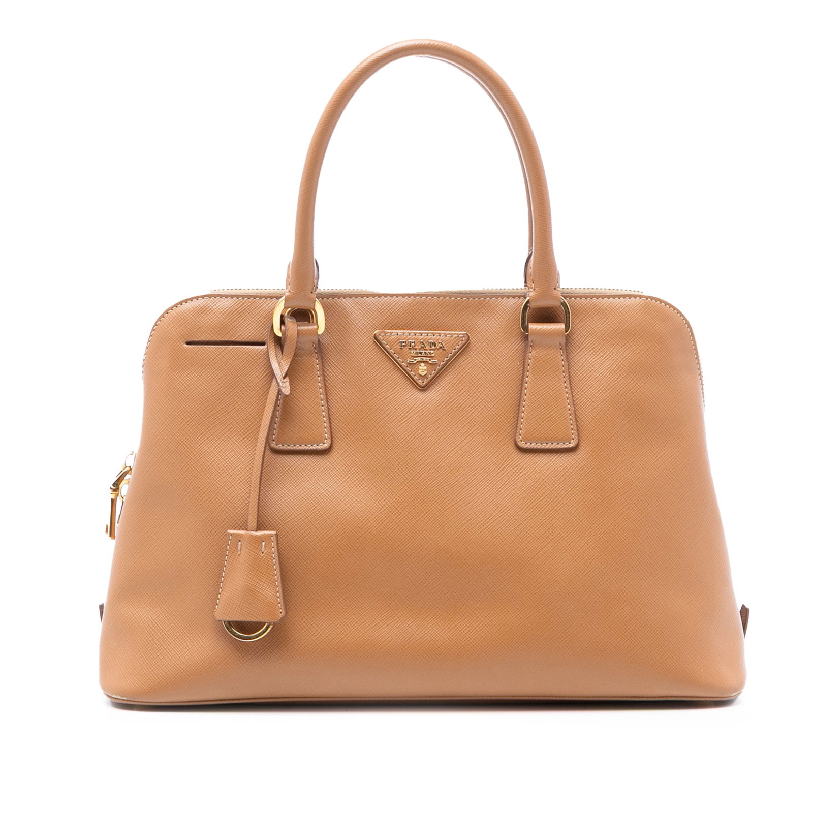Prada Promenade Satchel Medium Saffiano Lux Leather Handbag Brown: Prada Promenade Satchel Medium Saffiano Lux Leather Handbag Brown This Prada Medium Saffiano Lux Promenade Satchel features a saffiano lux leather body in brown, rolled leather handles, a top zip-arou