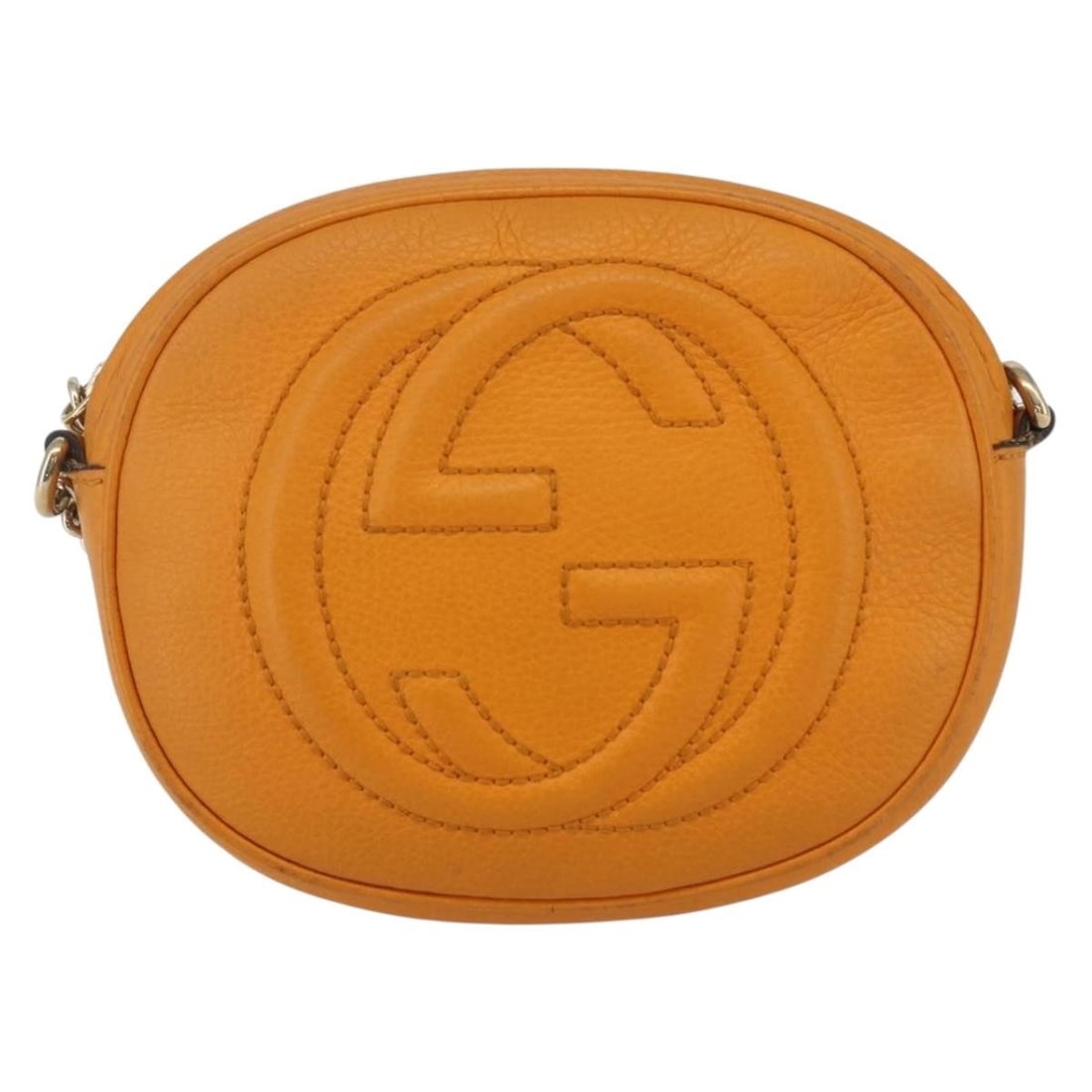 Gucci Leather Soho Chain Shoulder Bag Orange 16cm by 13cm by 4cm: Gucci Leather Soho Chain Shoulder Bag Orange 16cm by 13cm by 4cm This Gucci Soho Chain Bag is crafted from leather and features an orange color. Designed for female use, the bag measures 16cm x 13cm x